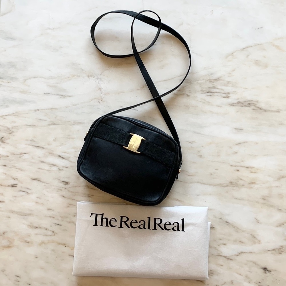 Salvatore Ferragamo black suede leather crossbody